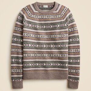 NWT J Crew 100% Wool Fair Isle Crewneck Sweater in Beige